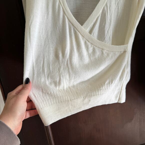 IBEX | Cream Merino Wool Arabesque Faux Wrap Yoga Sweater | Small - Picture 3 of 7